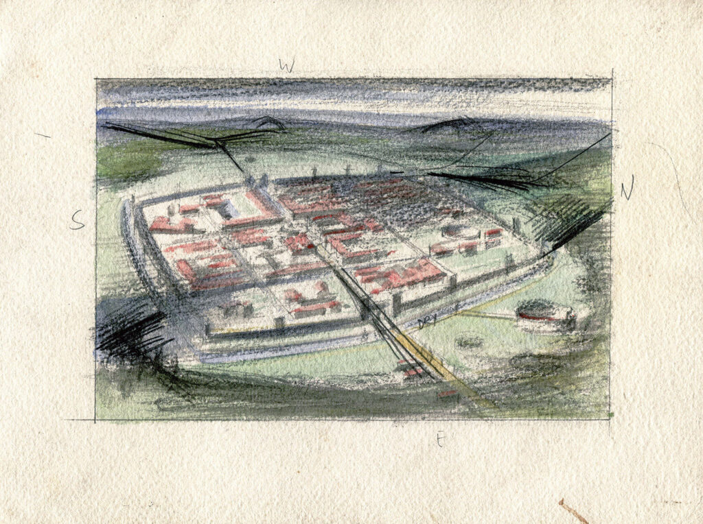 Alan Sorrell - Study for a reconstruction of a Roman fort