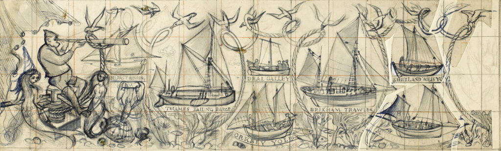 Alan Sorrell - Study in two sheets for 'Working Boats'