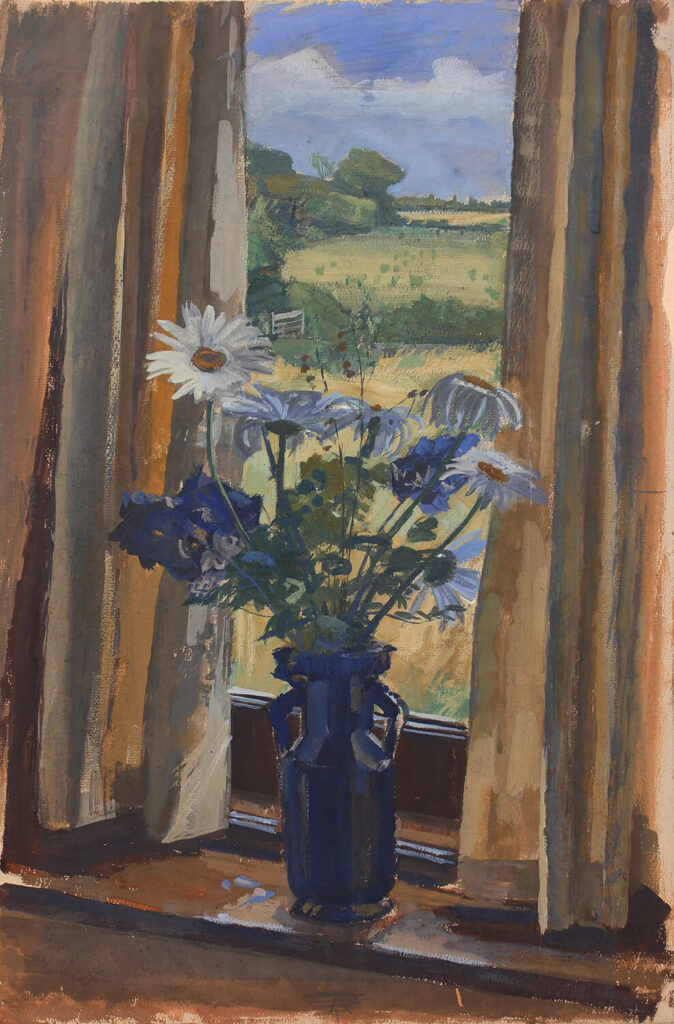 Alan Sorrell - Study with Shasta Daisies in a Blue Vase