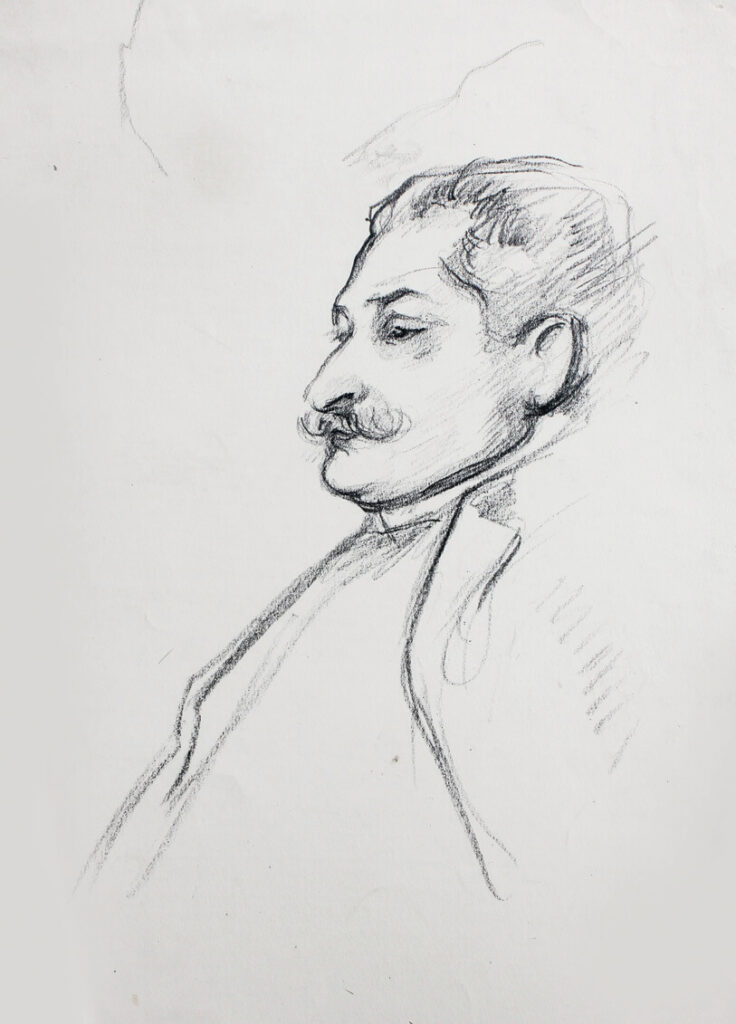 Albert de Belleroche - Bust length profile portrait of a man with a moustache