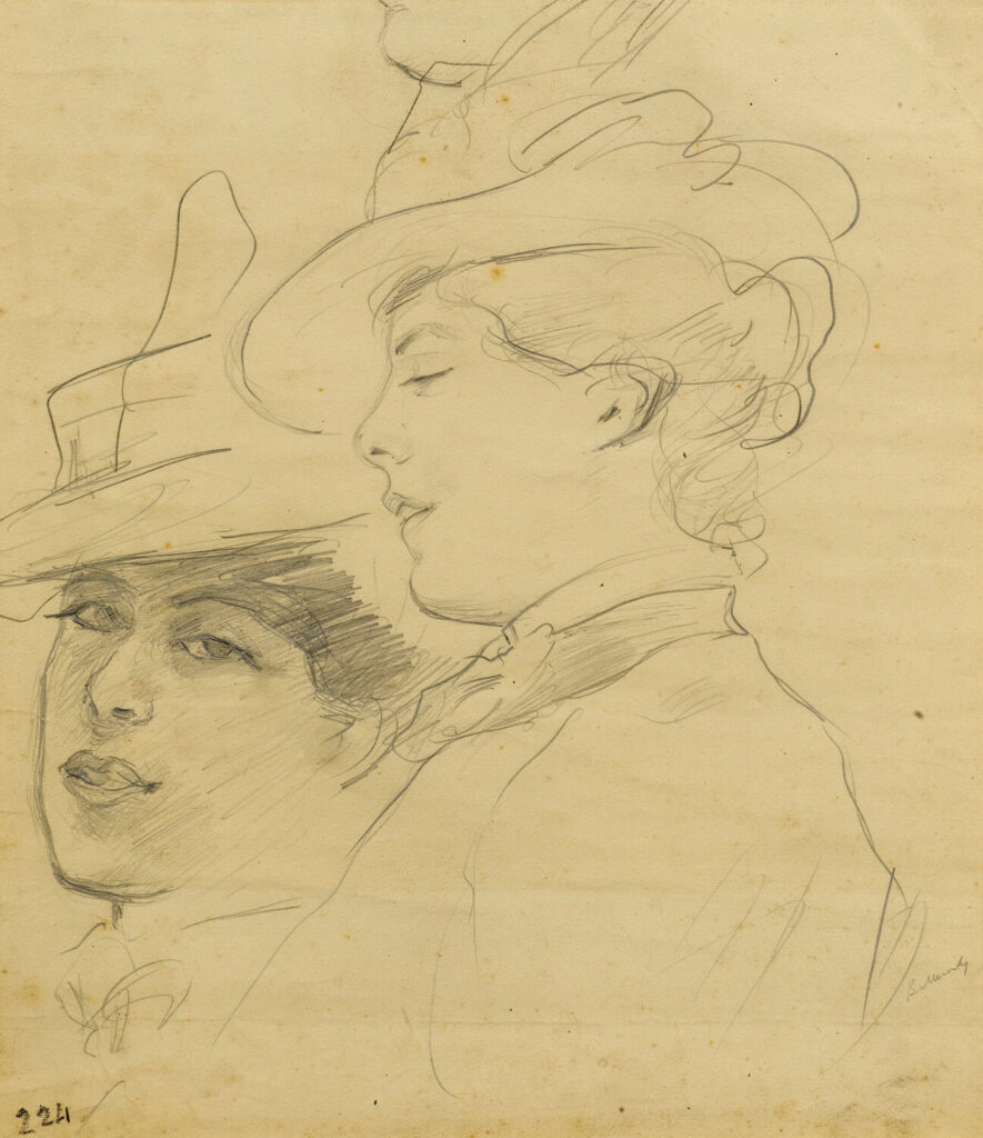 Albert de Belleroche - Head of a woman wearing a decorated hat