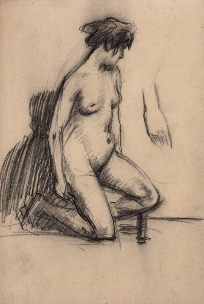Albert de Belleroche - Model posed kneeling with her left leg slightly raised
