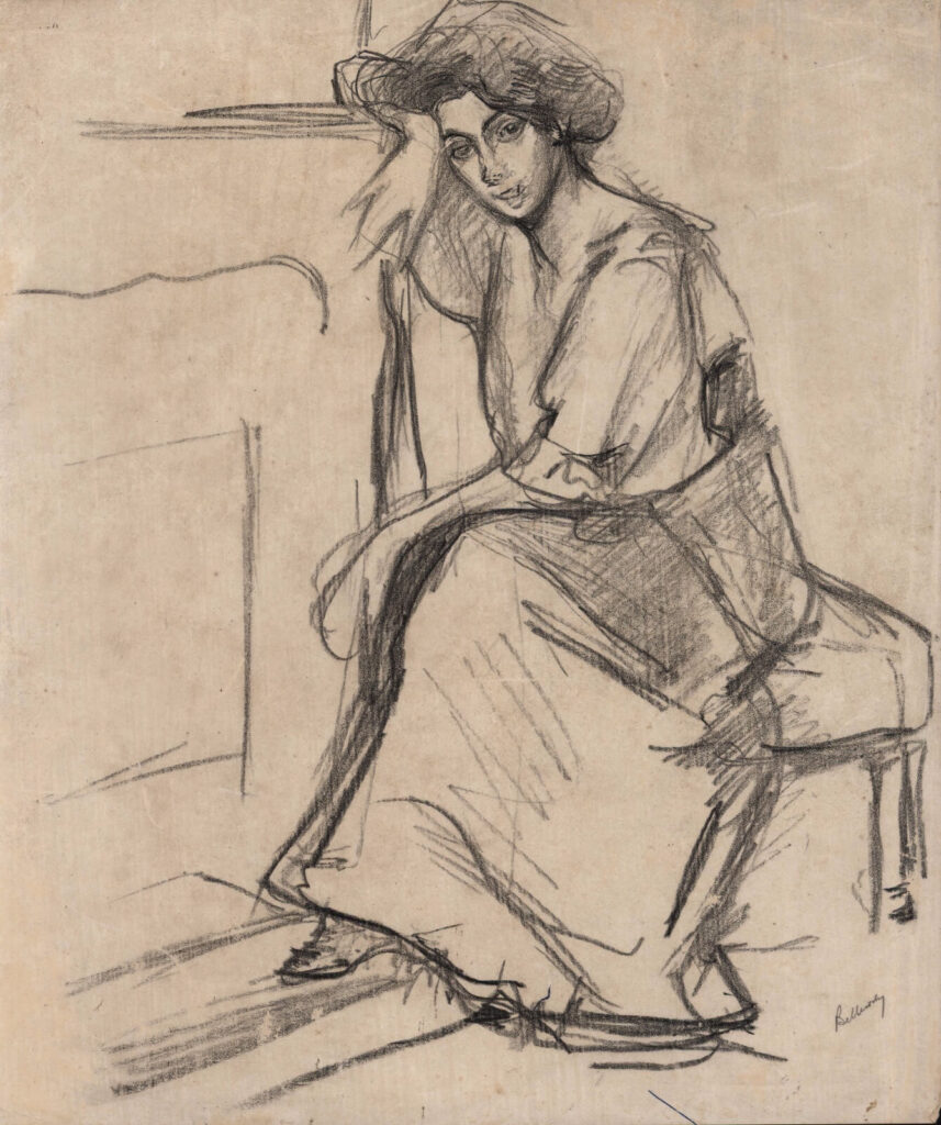 Albert de Belleroche - Model seated in front of a fireplace