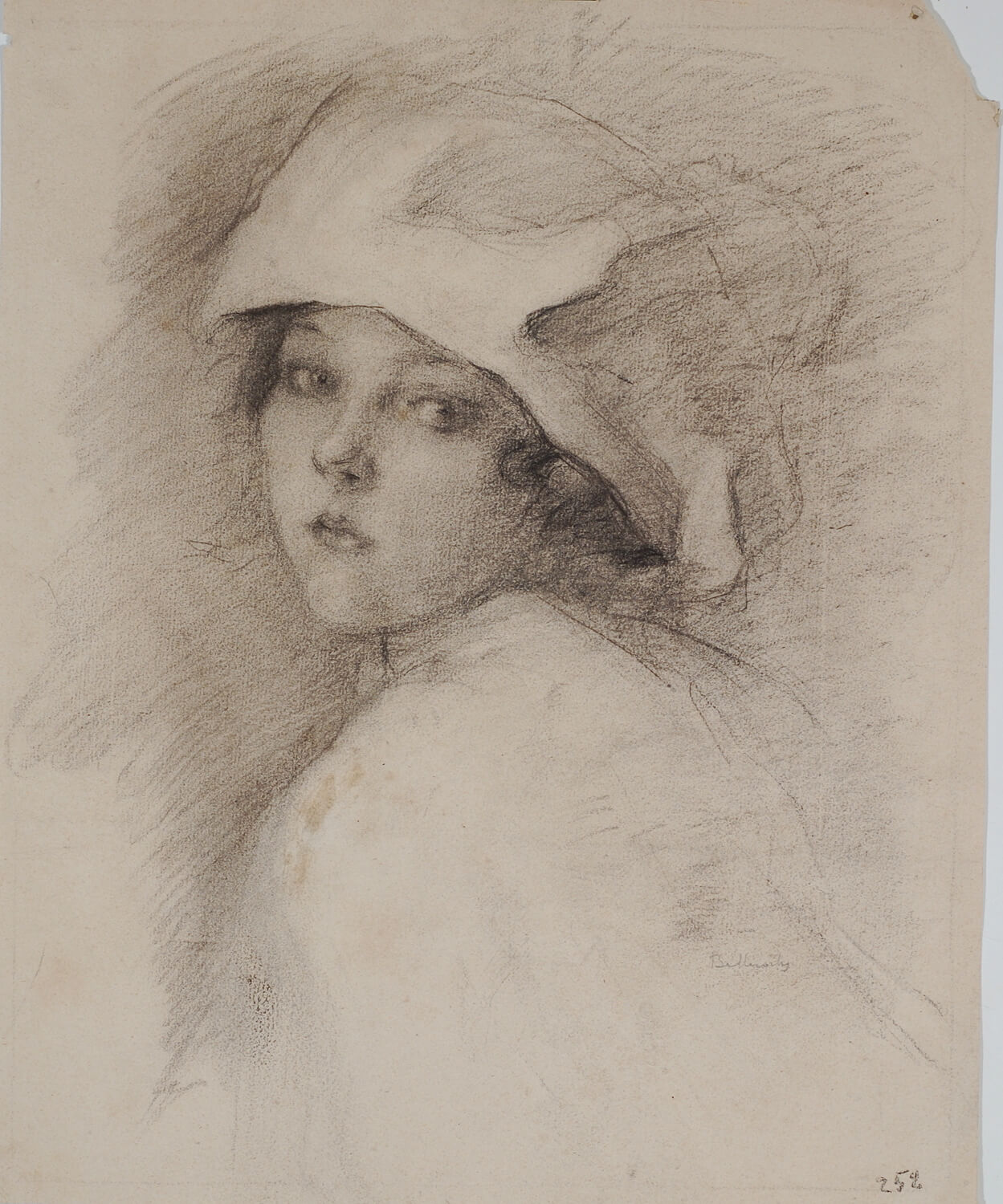 Albert de Belleroche - Portrait of a young girl in a mob cap