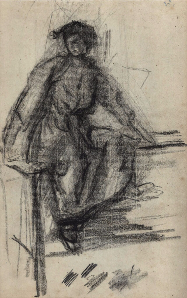 Albert de Belleroche - Portrait study of a woman seated atop a bench
