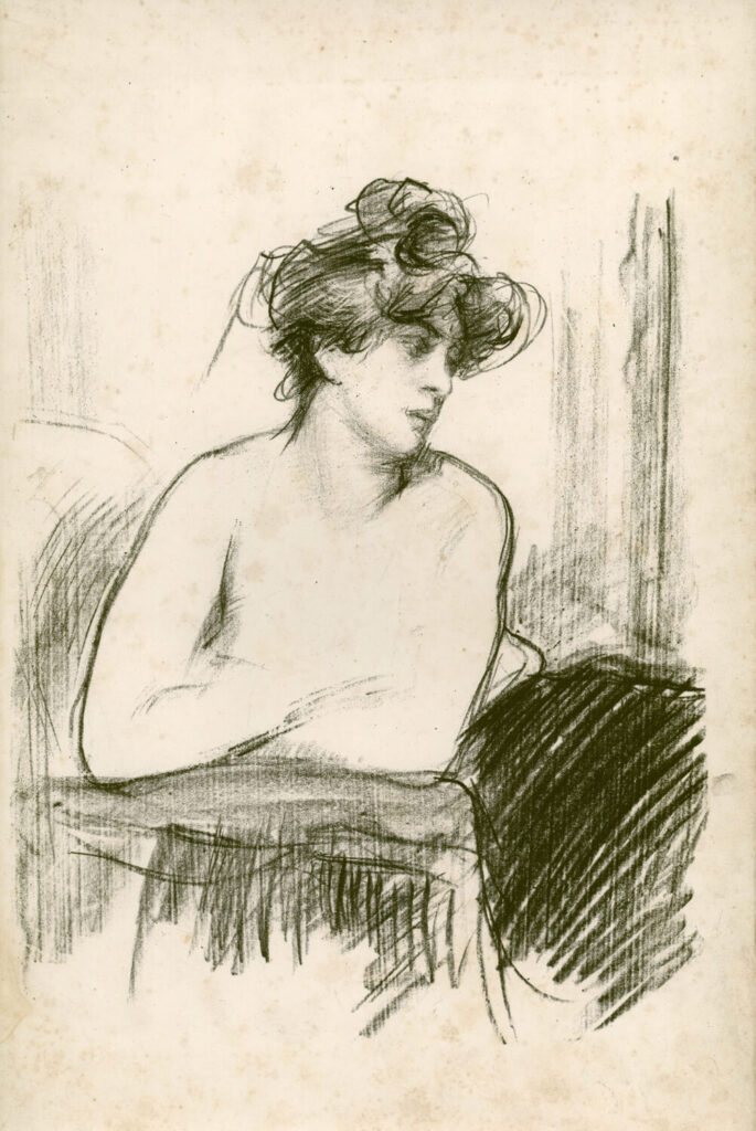 Albert de Belleroche - Seated Nude with her arms crossed