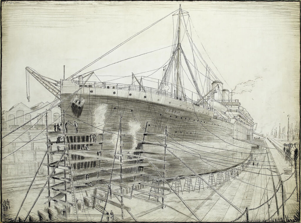 Archibald Ziegler - The Orient liner Orama in dry-dock