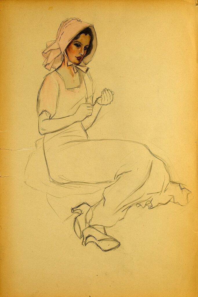 Barbara Constance Freeman - Study of a seated lady with pink hat