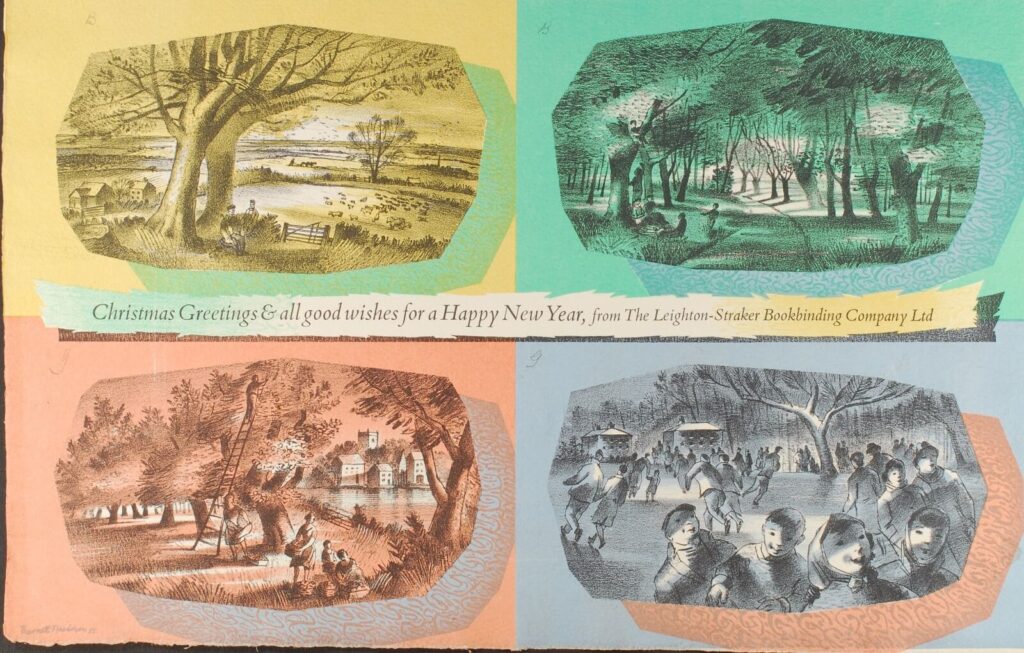 Barnett Freedman - Unfolded proof for Christmas Card The Leighton-Straker Bookbinding Company