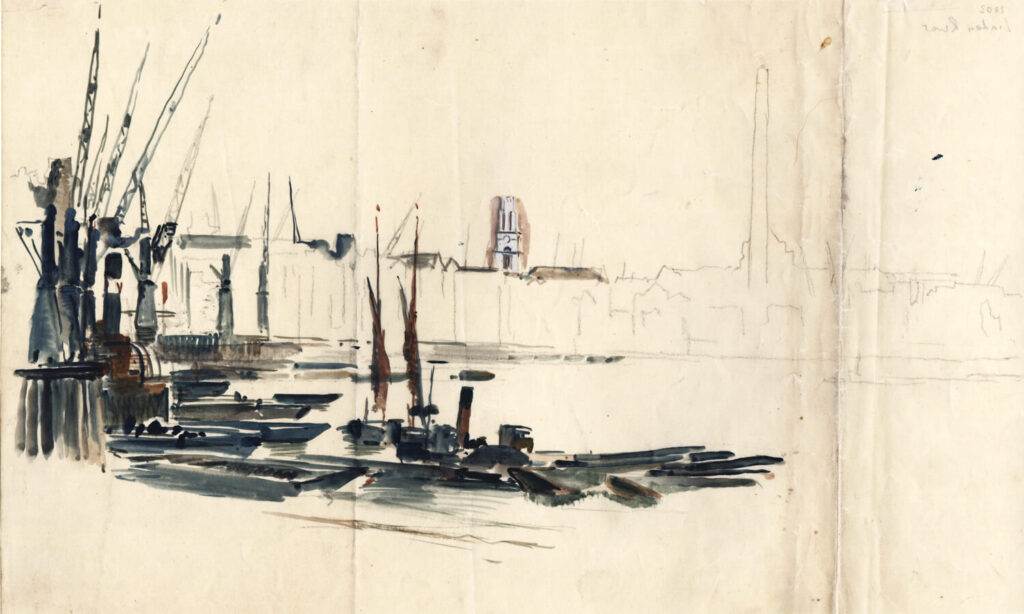 Charles Cundall - Study of London docks