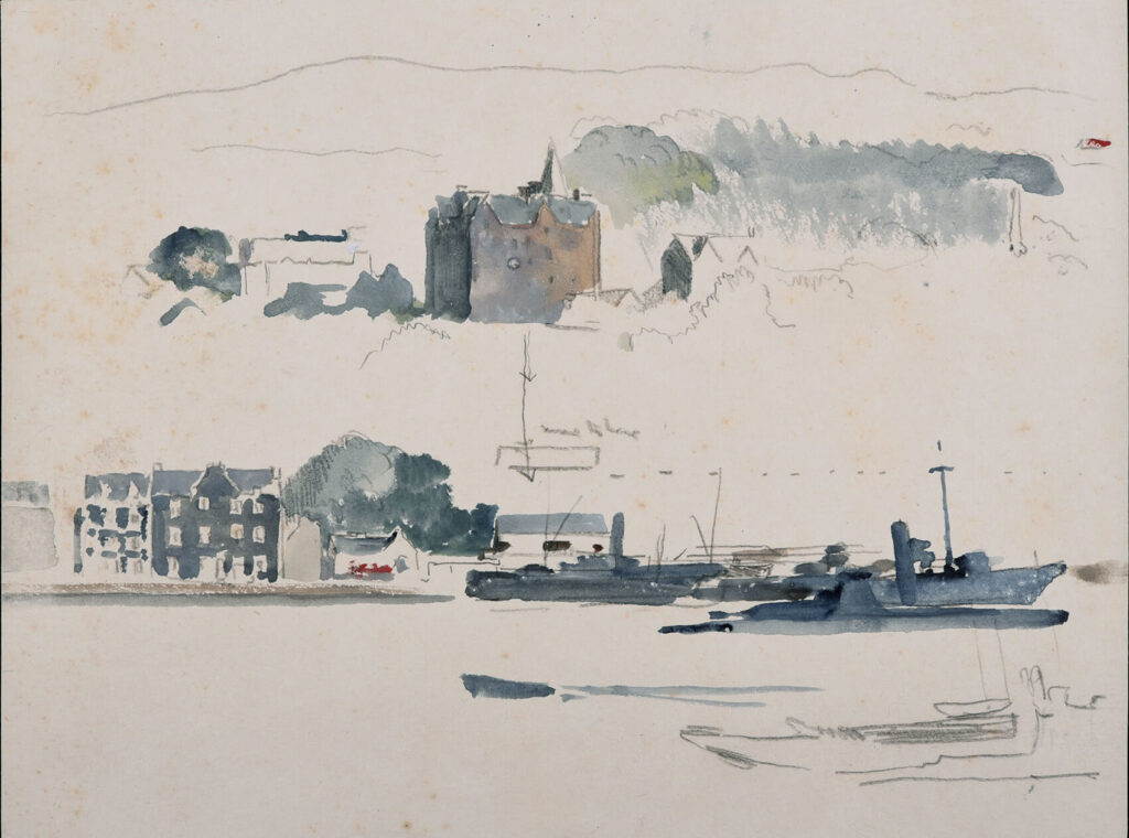 Charles Cundall - Study of submarines at Tobermory on the Isle of Mull.