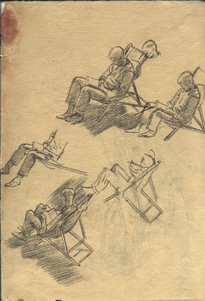 Charles Mahoney - Man reading in deck chair circa 1940