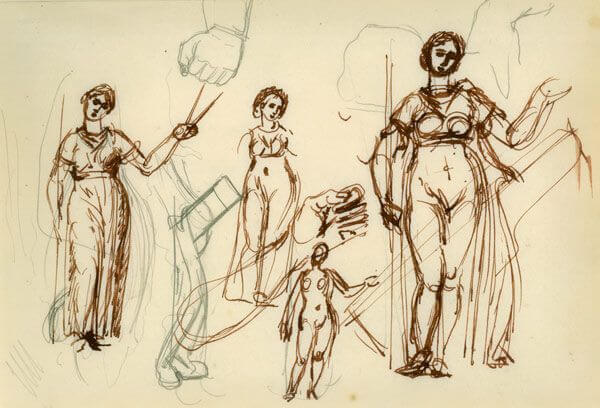 Charles Mahoney - Sheet of studies of a Muse