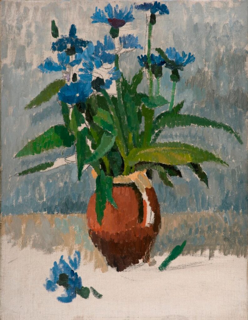 Charles Mahoney - Still life with blue stocks in an earthenware jar
