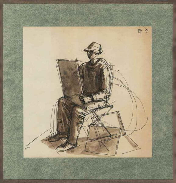 Charles Mahoney - The Artist seated sketching