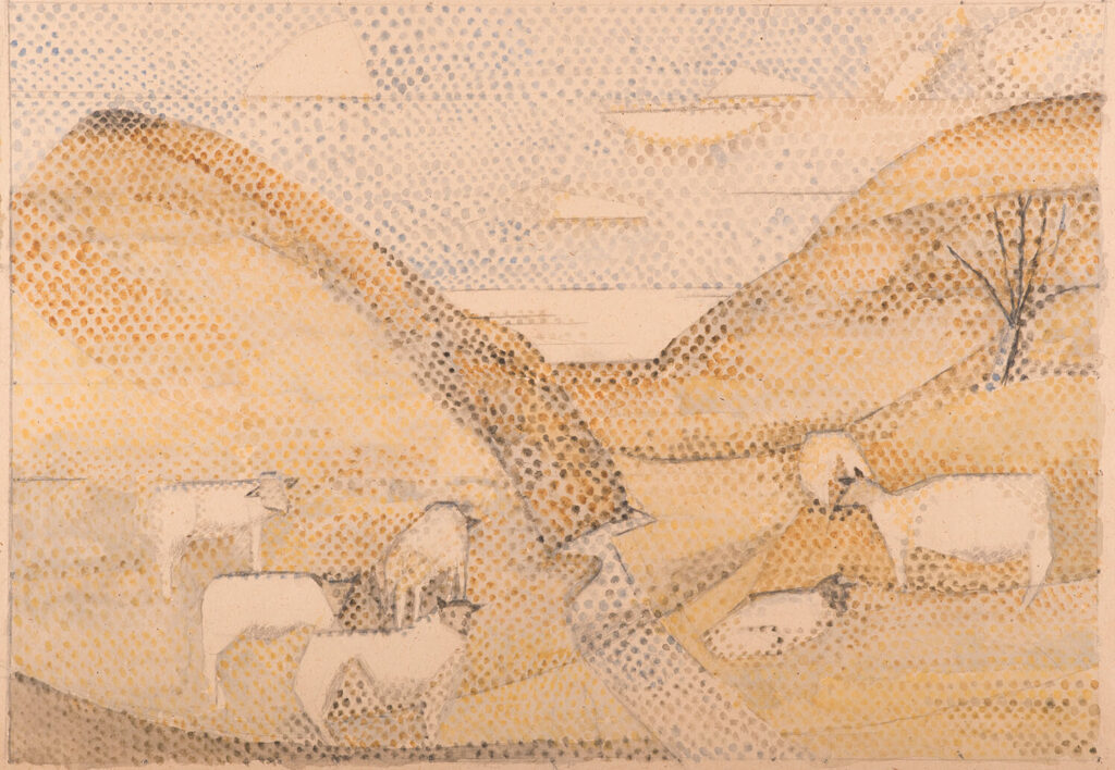 Edith Lawrence - Pastoral scene with sheep / homage to Seurat