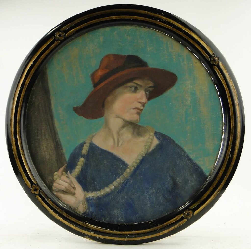 English School - Portrait of Lady in Red Hat