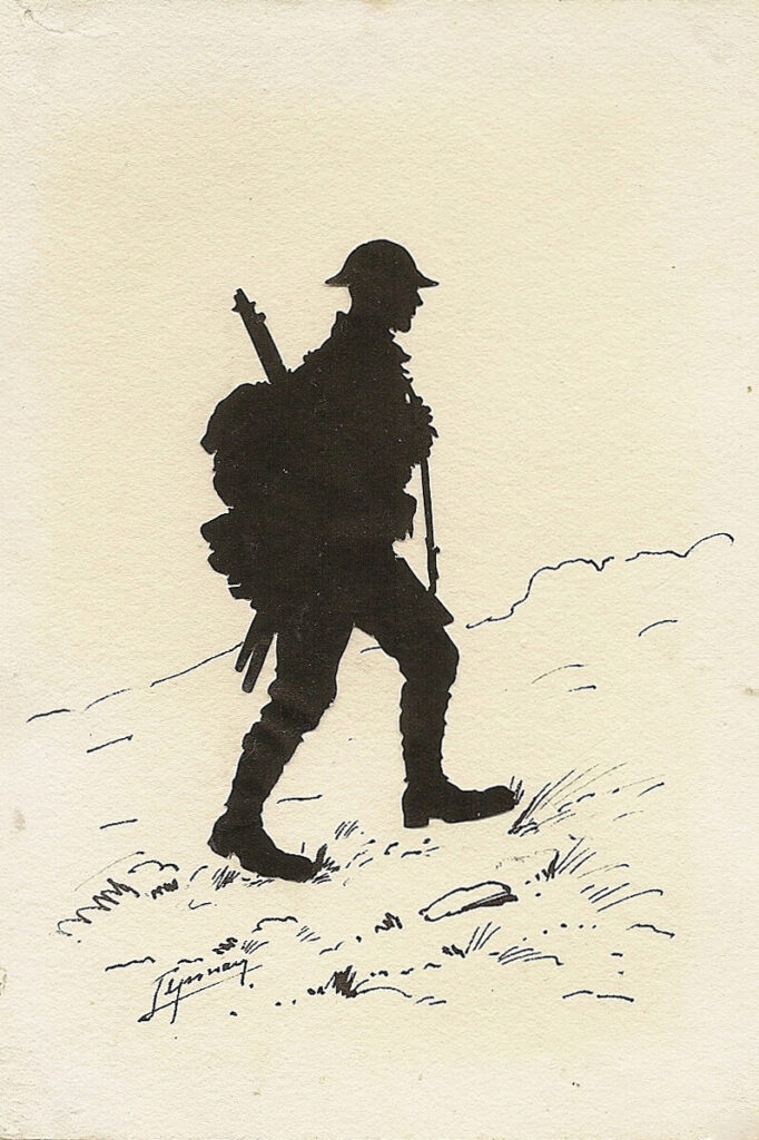 English School - Silhouette of a Tommy in marching order.