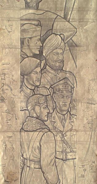 English School - The Allied Forces - a commemorative design for a stained glass window