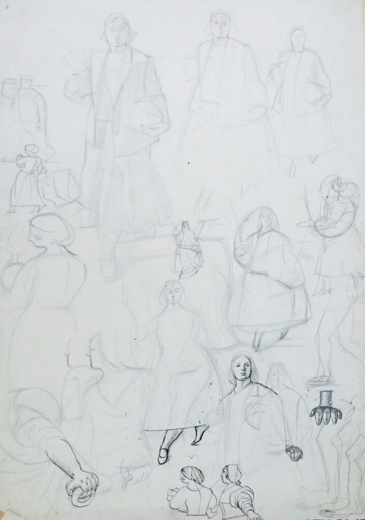 Evelyn Dunbar - A page of preliminary sketches for the figures in The Week