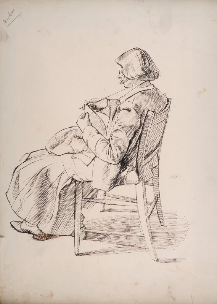 Evelyn Dunbar - Artist's sister sewing