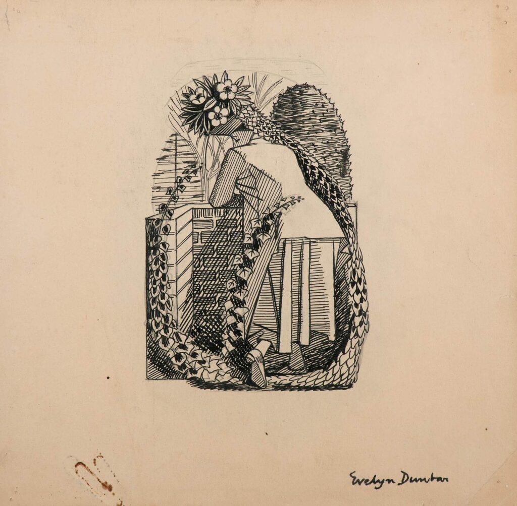 Evelyn Dunbar - December for the Country Life 1938 Gardeners Diary