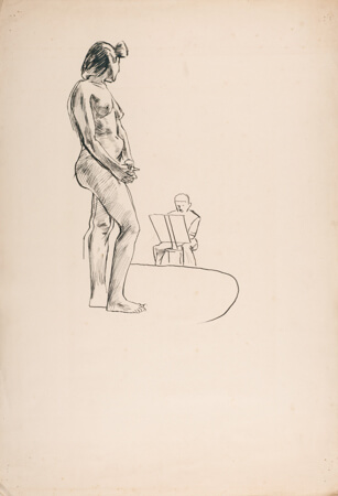 Evelyn Dunbar - Life Class with full-length female nude in profile