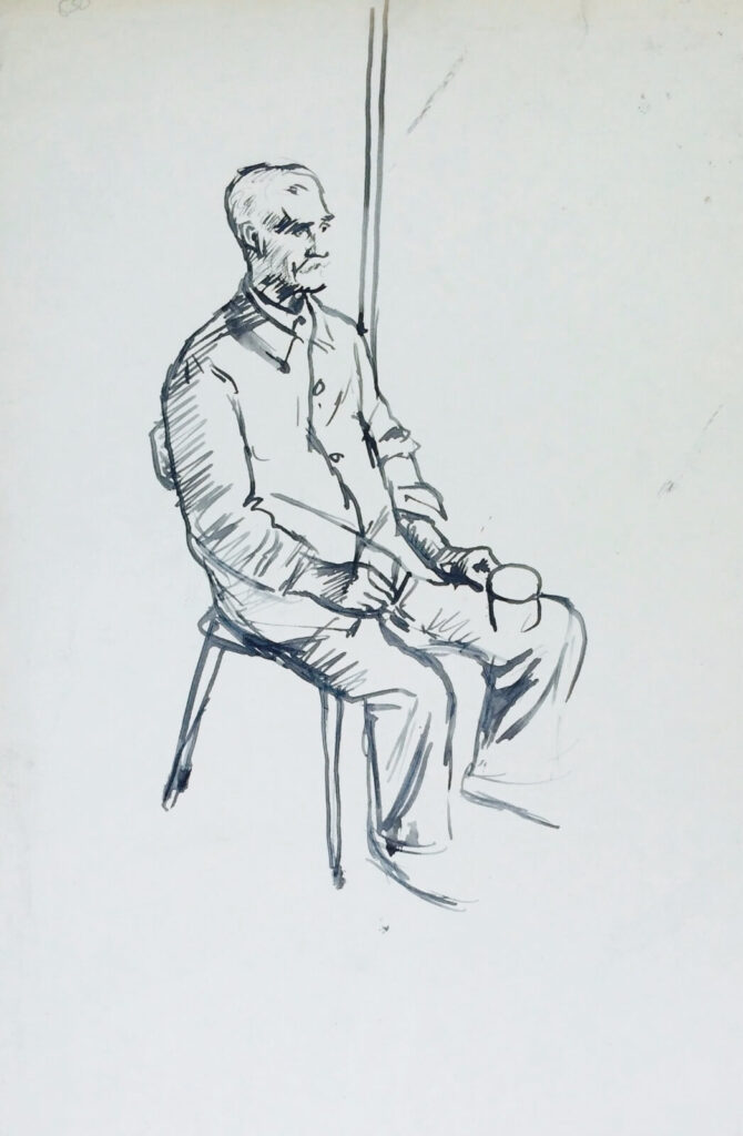 Evelyn Dunbar - Portrait of a man with enamel tea-mug