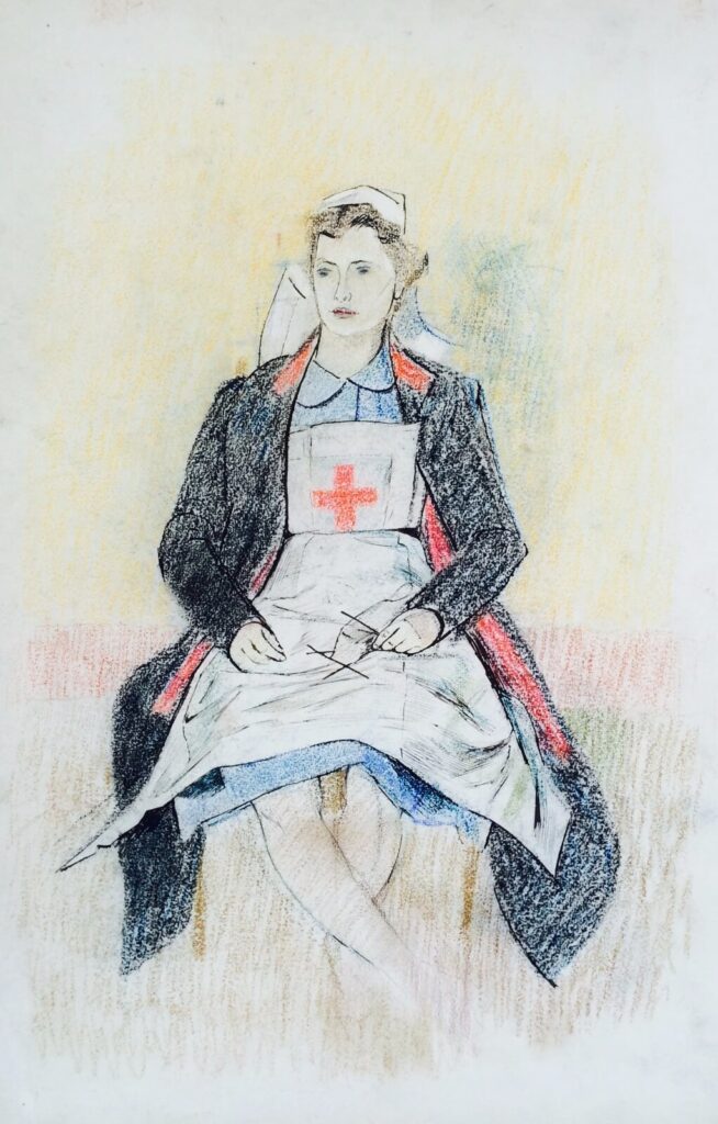 Evelyn Dunbar - Red Cross nurse knitting socks