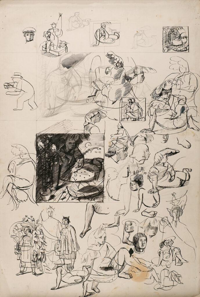 Evelyn Dunbar - Sheet of studies possibly related to the Bletchley Park Training College murals