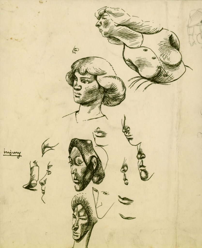 Evelyn Dunbar - Sheet with studies of faces in profile