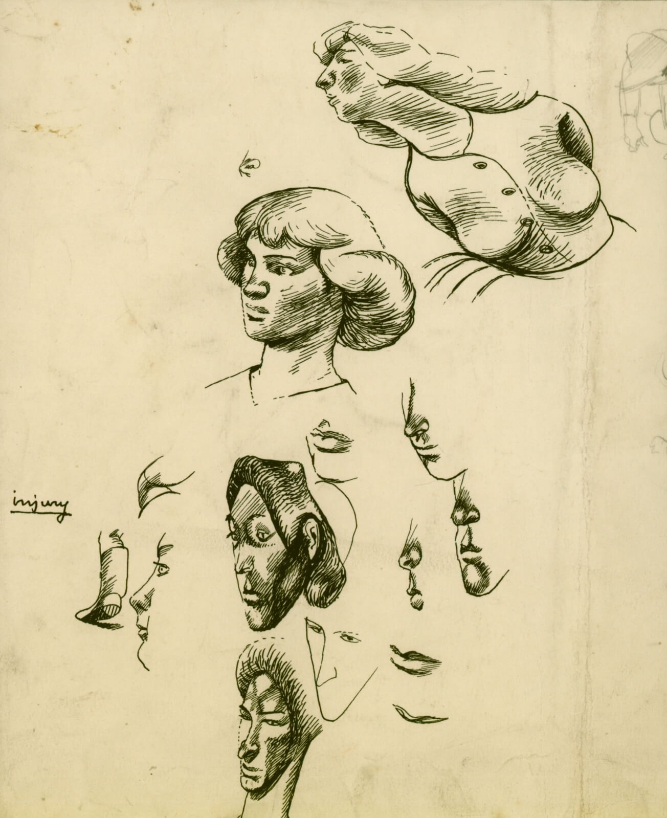 Sheet with studies of faces in profile, c.1951 - Modern British Art Gallery