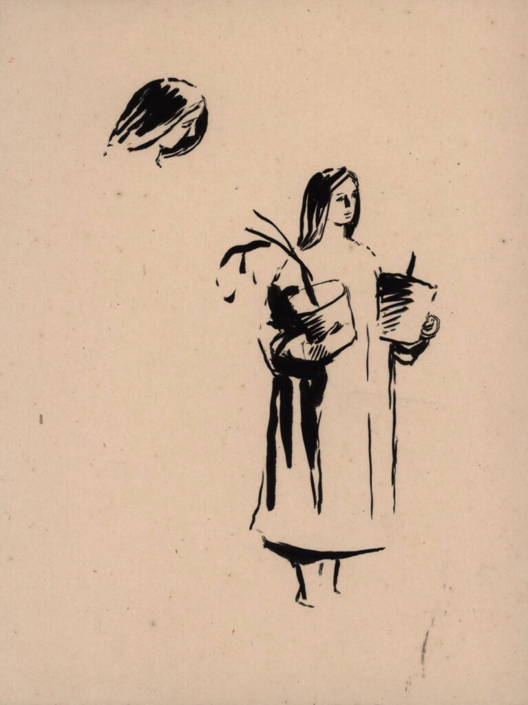 Evelyn Dunbar - Sketch of a woman carrying pot plants