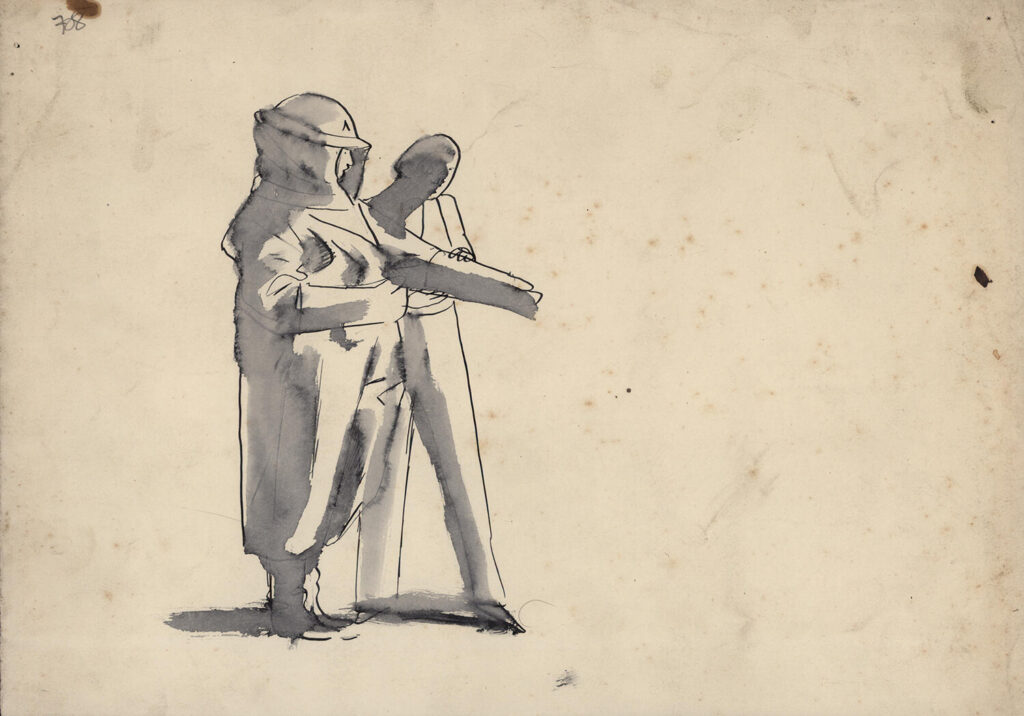 Evelyn Dunbar - Studies for Putting on Anti-Gas Protective Clothing