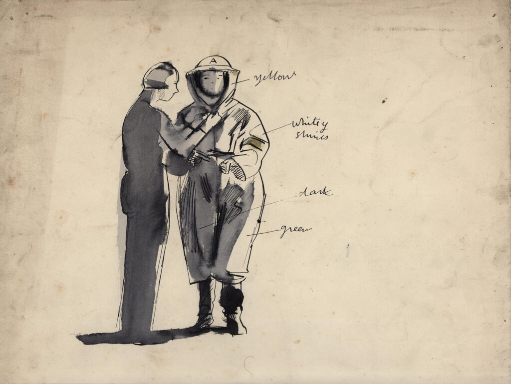 Evelyn Dunbar - Studies for Putting on Anti-gas Protective Clothing