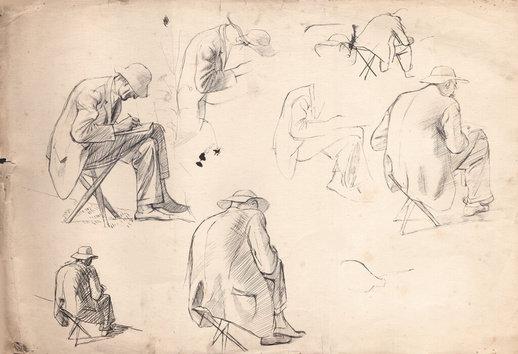 Evelyn Dunbar - Studies of Charles Mahoney sketching