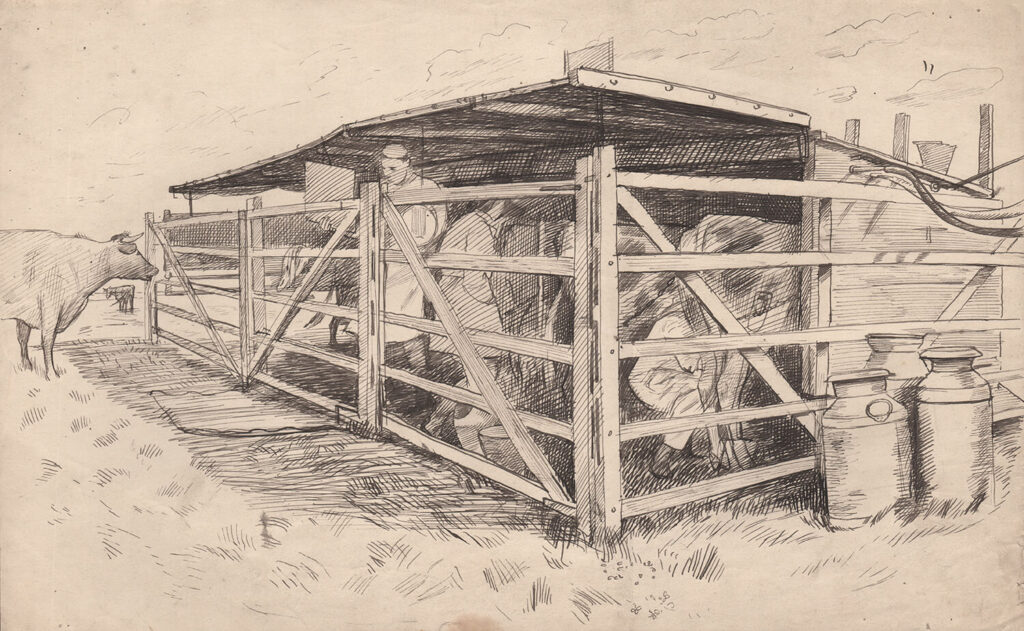 Evelyn Dunbar - Study at Sparsholt Farm Institute for A Land Girl and the Bail Bull