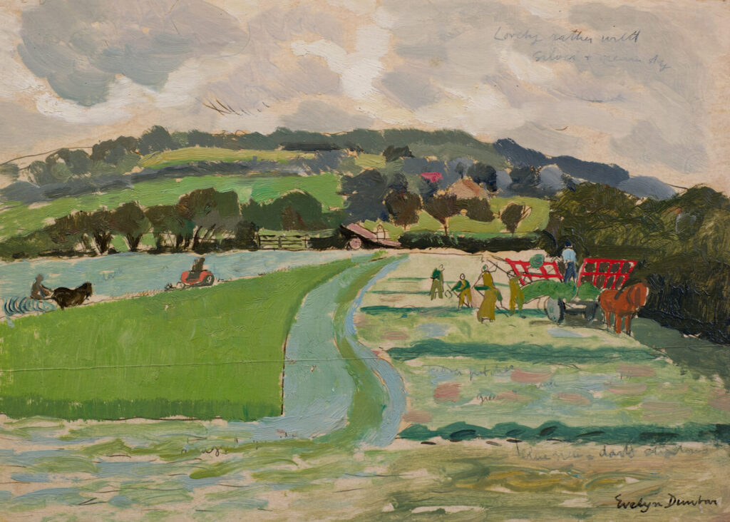 Evelyn Dunbar - Study for haymaking with Land Girls in training at Sparsholt Farm Institute