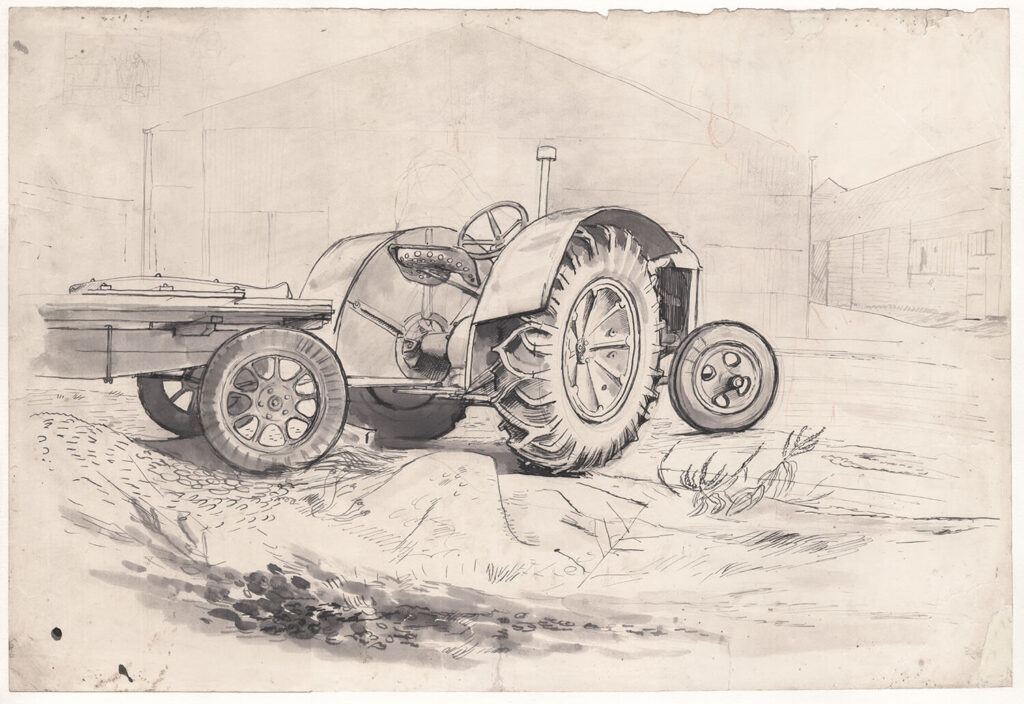 Evelyn Dunbar - Study of tractor at Sparsholt Farm Institute