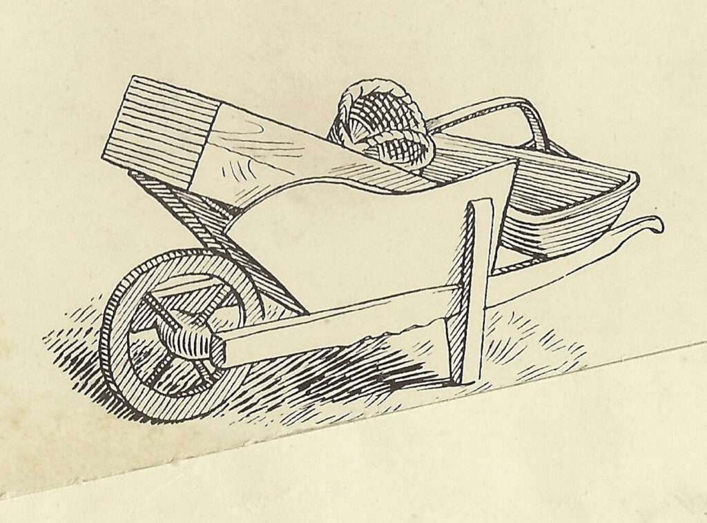 Evelyn Dunbar and Charles Mahoney - Wheelbarrow vignette design for Gardeners Choice