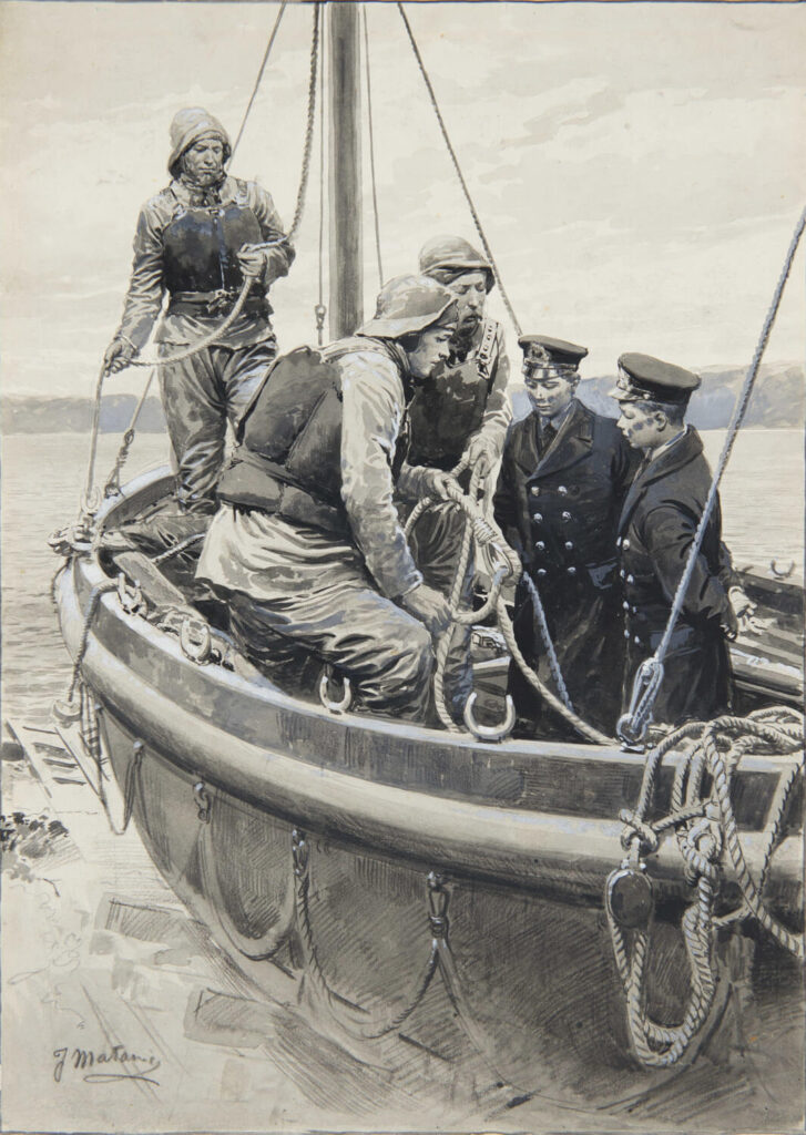 Fortunino Matania - The Prince of Wales and Prince Albert in a Ceremonial Launching of a Lifeboat