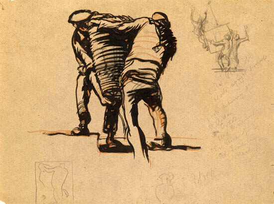 Frank Brangwyn - Men carrying a basket -Study for Court of the Ages