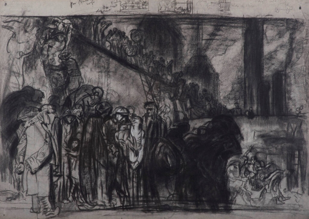 Frank Brangwyn - Retreat from Antwerp (study for W1090) circa 1914