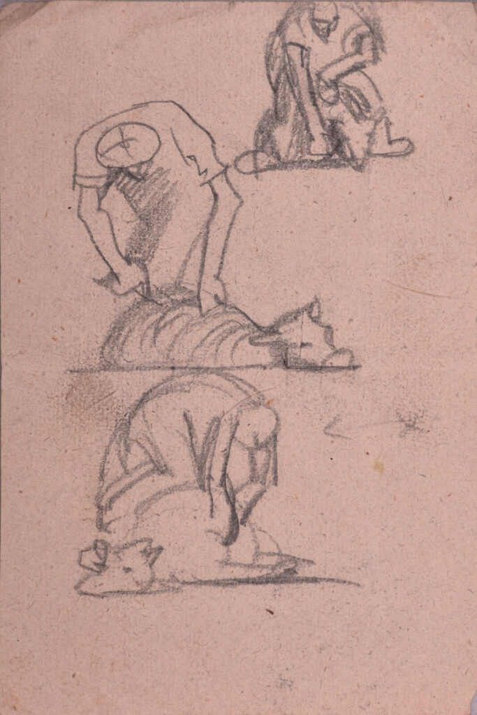 Frank Brangwyn - Sheet of sketches with man sheering sheep