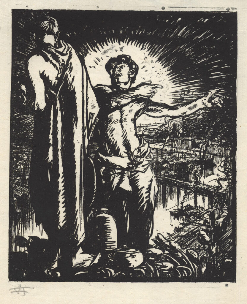 Frank Brangwyn - Two Men with Town in Background