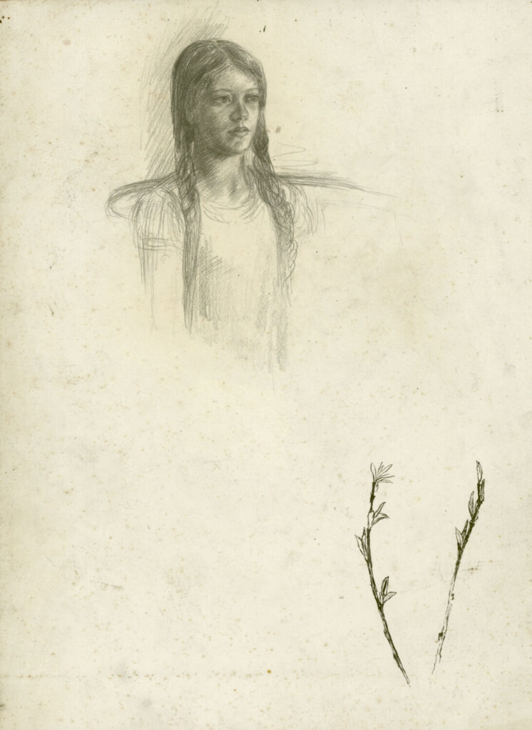 Geoffrey Hamilton Rhoades - Sheet of studies: Portrait of a young girl and study of Broom