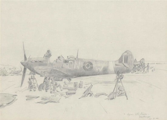 Henry C. O Donnell - Spitfiire being repaired after Deippe raids