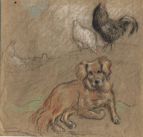 The Artists Dog With Fowl Circa 1900 Modern British Art Gallery   Horace Mann Livens The Artists Dog With Fowl Circa 1900 