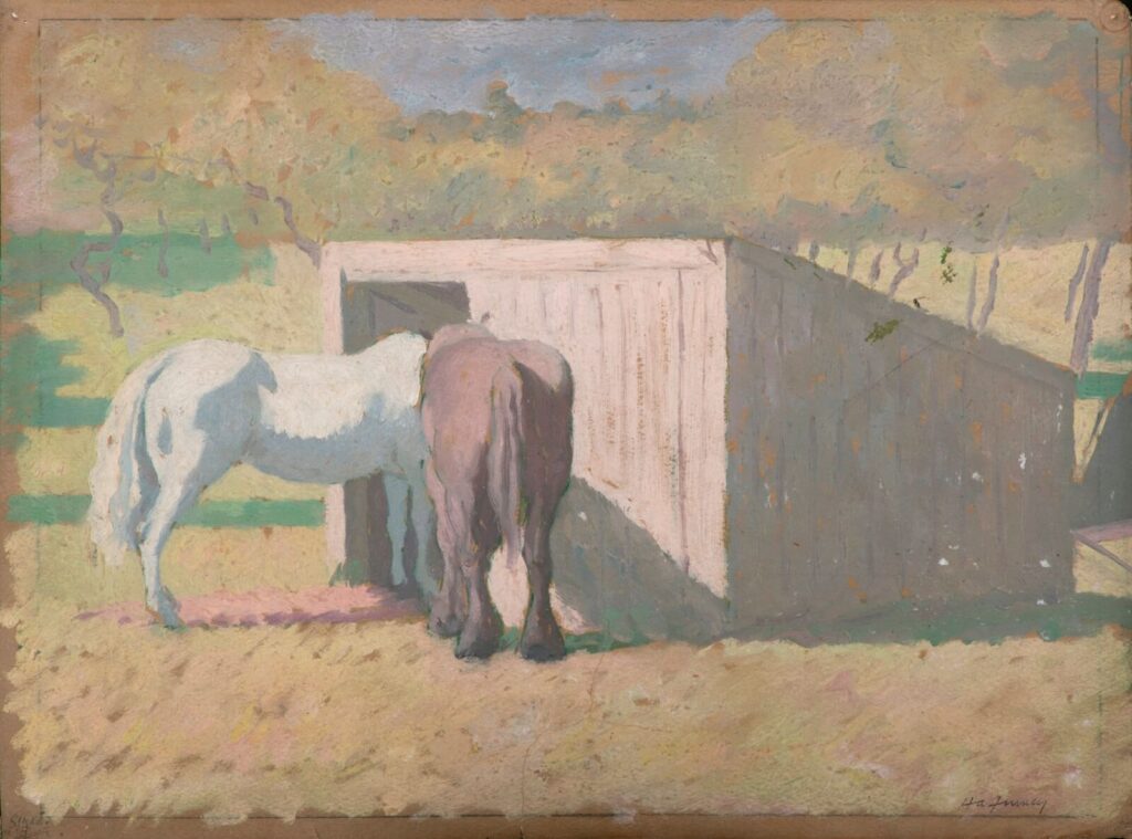 Hubert Arthur Finney - Horses by a shed