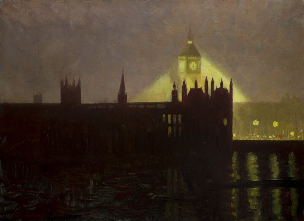 Hubert Arthur Finney - Houses of Parliament from St Thomas Hospital at Night